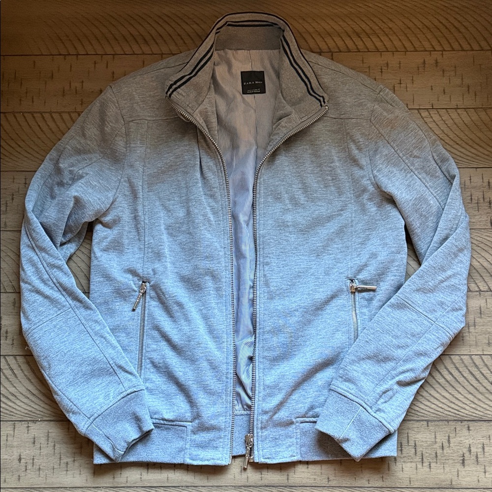 Zara Light Gray Zip-Up Collared Bomber Jacket